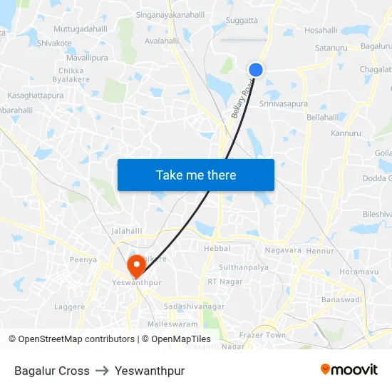 Bagalur Cross to Yeswanthpur map