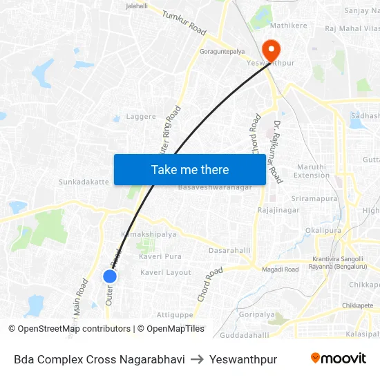 Bda Complex Cross Nagarabhavi to Yeswanthpur map