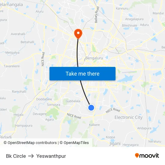 Bk Circle to Yeswanthpur map
