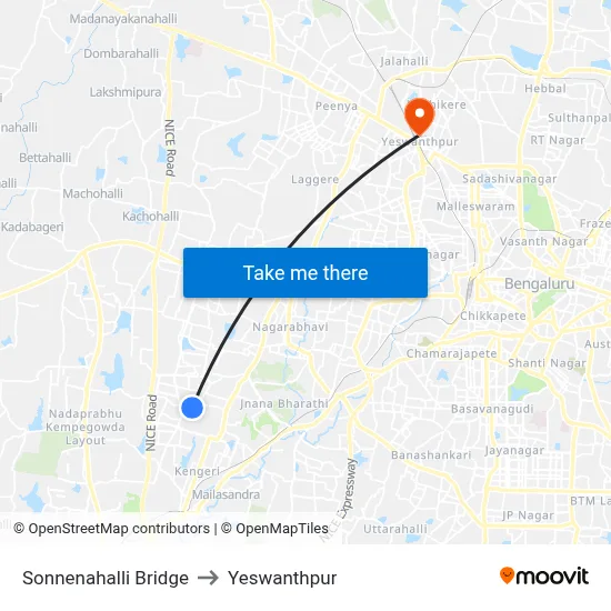 Sonnenahalli Bridge to Yeswanthpur map