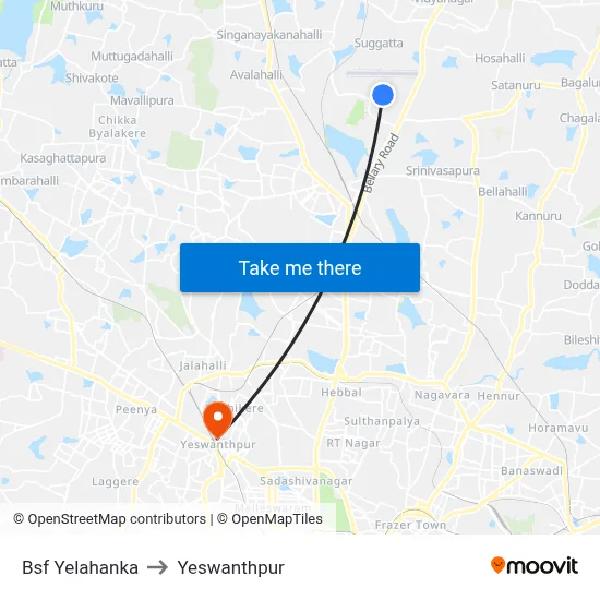 Bsf Yelahanka to Yeswanthpur map