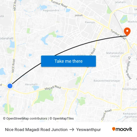 Nice Road Magadi Road Junction to Yeswanthpur map