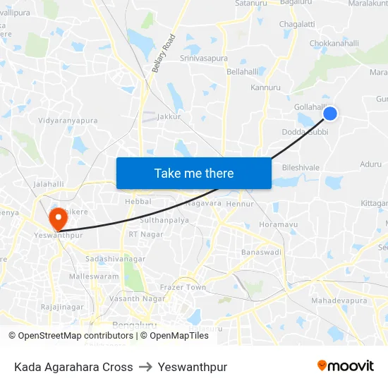 Kada Agarahara Cross to Yeswanthpur map