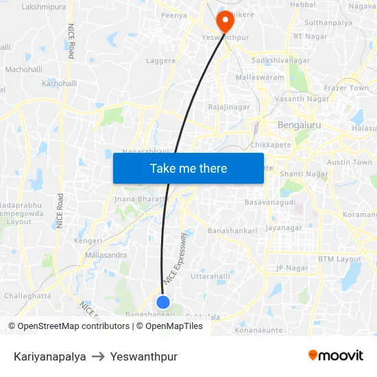 Kariyanapalya to Yeswanthpur map
