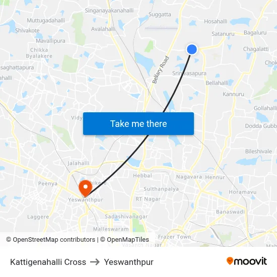 Kattigenahalli Cross to Yeswanthpur map