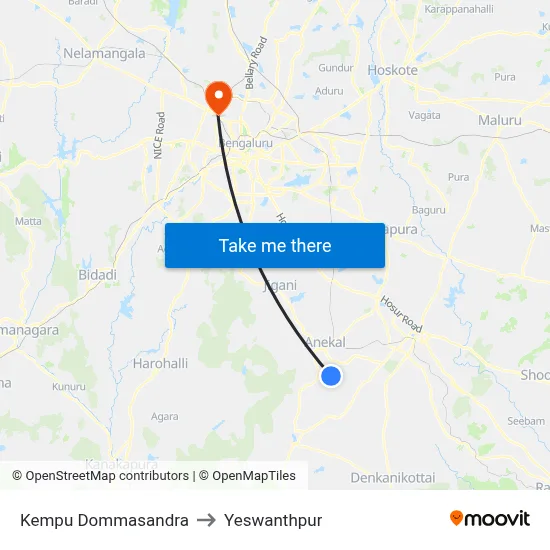 Kempu Dommasandra to Yeswanthpur map