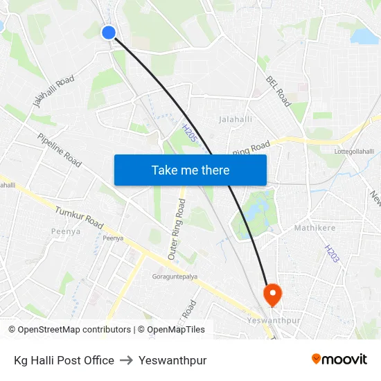 Kg Halli Post Office to Yeswanthpur map