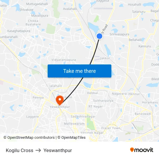 Kogilu Cross to Yeswanthpur map