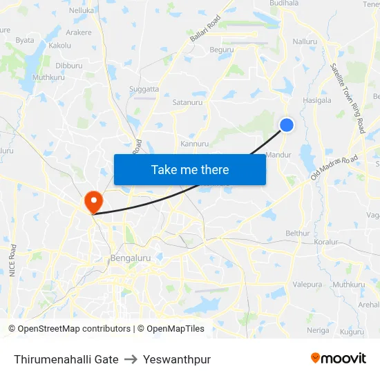 Thirumenahalli Gate to Yeswanthpur map