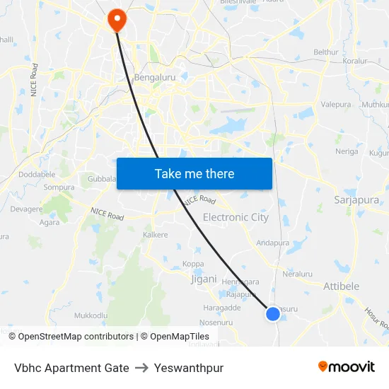 Vbhc Apartment Gate to Yeswanthpur map