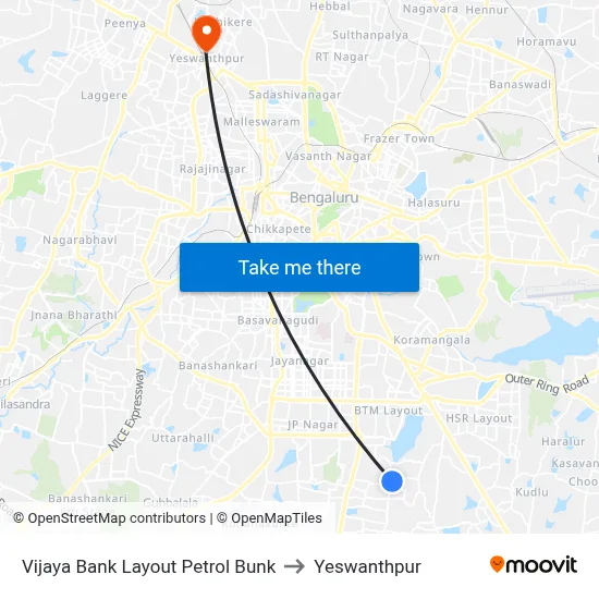 Vijaya Bank Layout Petrol Bunk to Yeswanthpur map