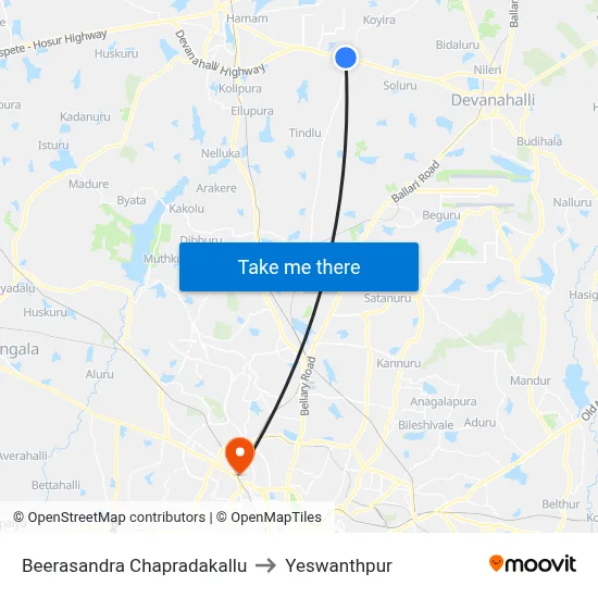 Beerasandra Chapradakallu to Yeswanthpur map