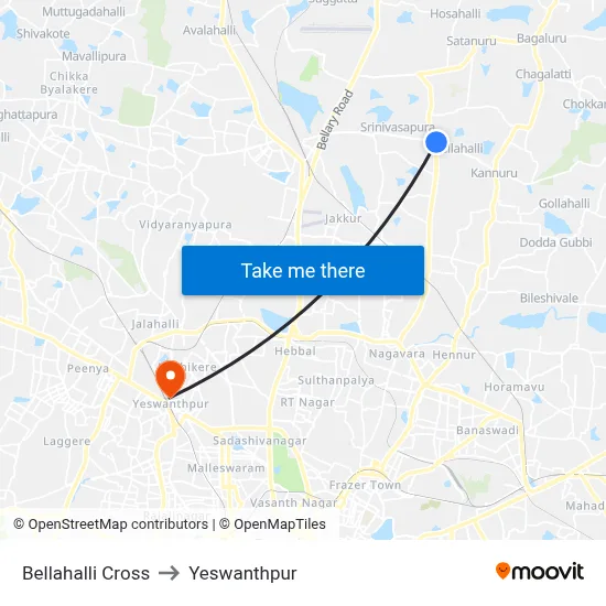 Bellahalli Cross to Yeswanthpur map