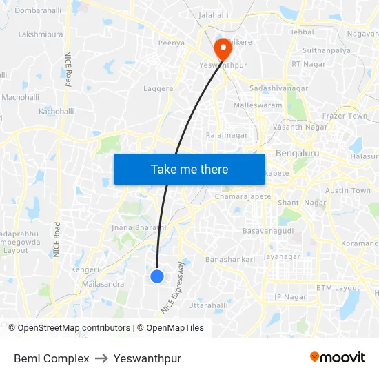 Beml Complex to Yeswanthpur map
