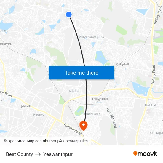 Best County to Yeswanthpur map