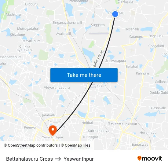 Bettahalasuru Cross to Yeswanthpur map