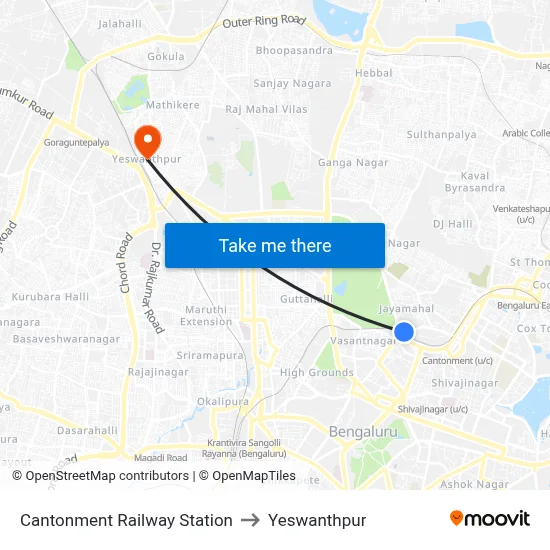 Cantonment Railway Station to Yeswanthpur map