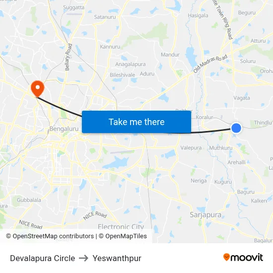 Devalapura Circle to Yeswanthpur map