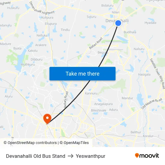 Devanahalli Old Bus Stand to Yeswanthpur map