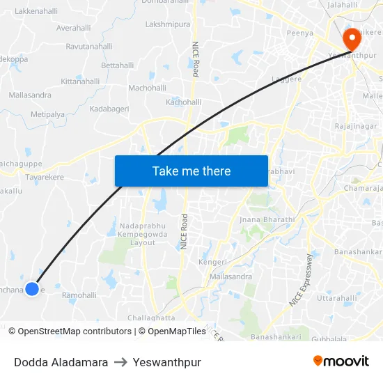 Dodda Aladamara to Yeswanthpur map