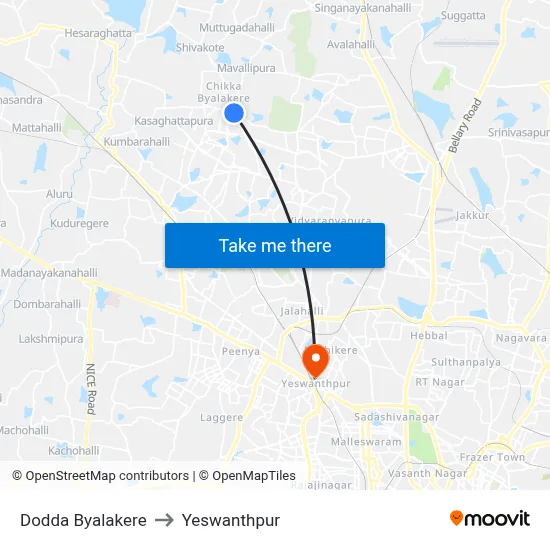 Dodda Byalakere to Yeswanthpur map