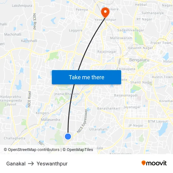 Ganakal to Yeswanthpur map