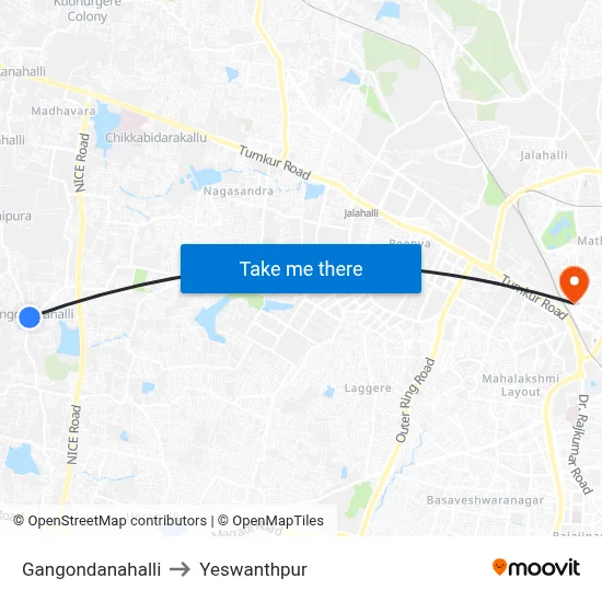 Gangondanahalli to Yeswanthpur map