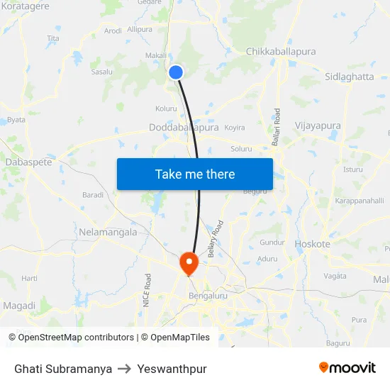 Ghati Subramanya to Yeswanthpur map