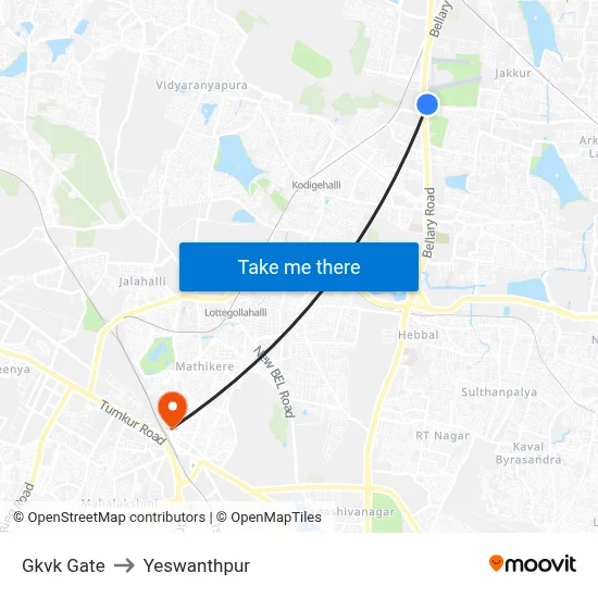 Gkvk Gate to Yeswanthpur map
