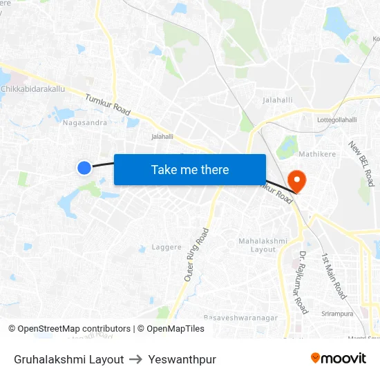 Gruhalakshmi Layout to Yeswanthpur map