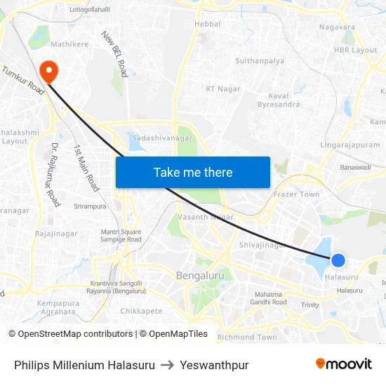 Philips Millenium Halasuru to Yeswanthpur map