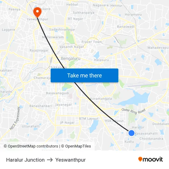 Haralur Junction to Yeswanthpur map