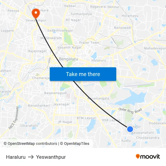 Haraluru to Yeswanthpur map