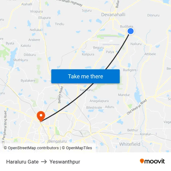 Haraluru Gate to Yeswanthpur map