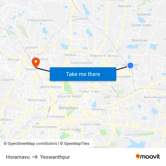 Horamavu to Yeswanthpur map