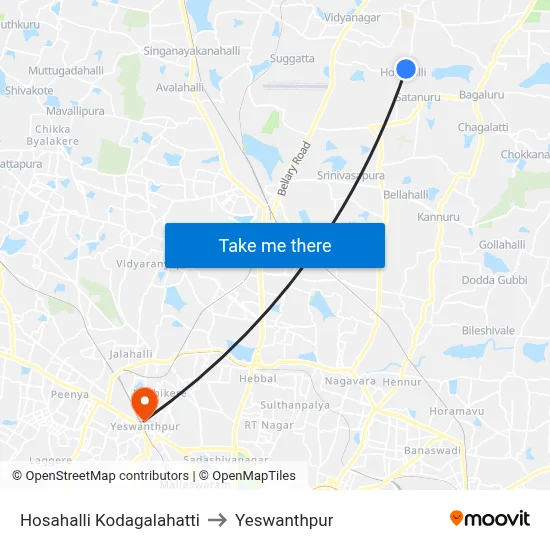 Hosahalli Kodagalahatti to Yeswanthpur map