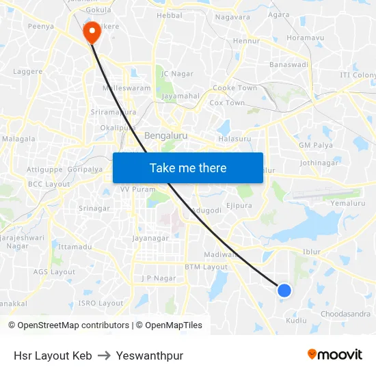 Hsr Layout Keb to Yeswanthpur map