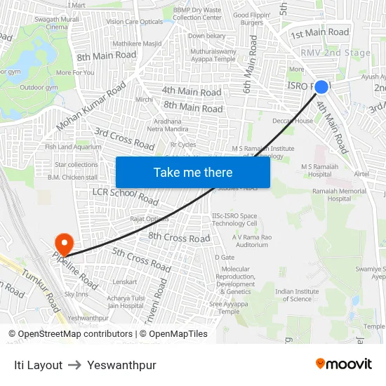 Iti Layout to Yeswanthpur map