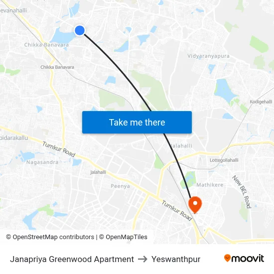 Janapriya Greenwood Apartment to Yeswanthpur map