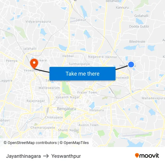 Jayanthinagara to Yeswanthpur map