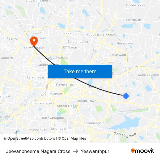 Jeevanbheema Nagara Cross to Yeswanthpur map