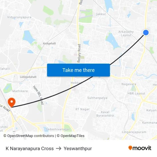 K Narayanapura Cross to Yeswanthpur map