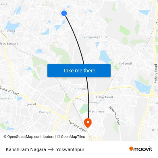 Kanshiram Nagara to Yeswanthpur map
