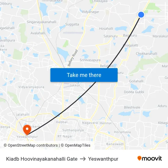 Kiadb Hoovinayakanahalli Gate to Yeswanthpur map