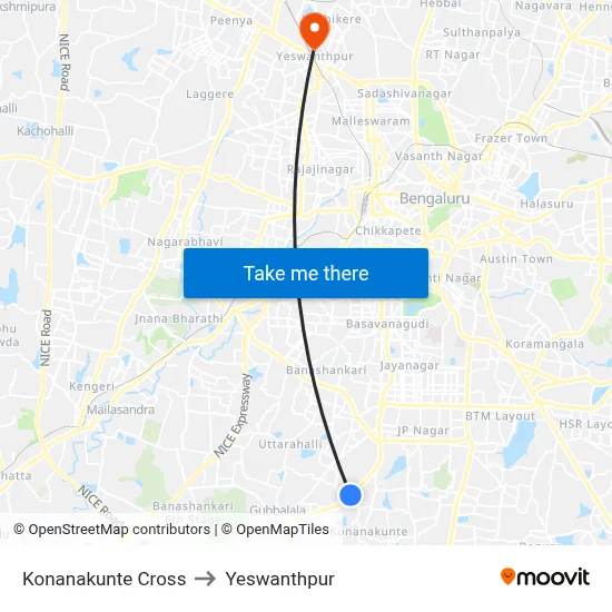 Konanakunte Cross to Yeswanthpur map