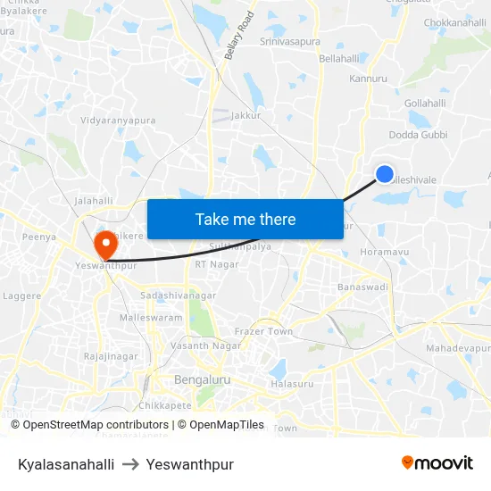 Kyalasanahalli to Yeswanthpur map