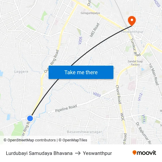Lurdubayi Samudaya Bhavana to Yeswanthpur map