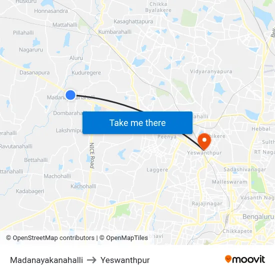 Madanayakanahalli to Yeswanthpur map