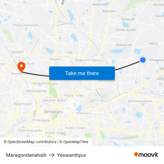 Maragondanahalli to Yeswanthpur map