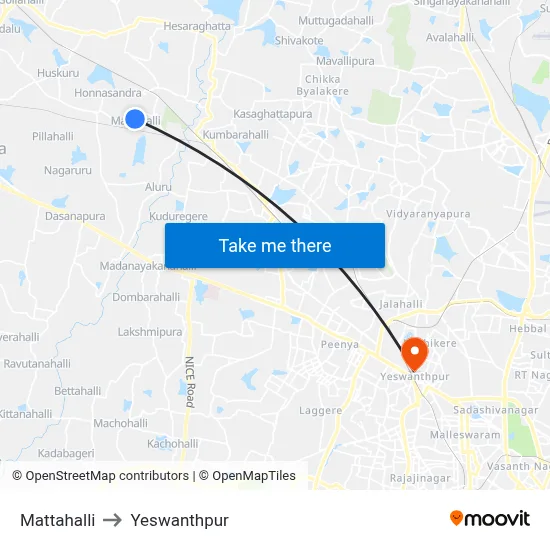 Mattahalli to Yeswanthpur map
